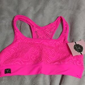 Vibrant Pink Lace Racerback Sports Bra